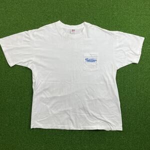 Vintage Anvil White Salt Water Sportsman Graphic Pocket T-Shirt Sz XXL